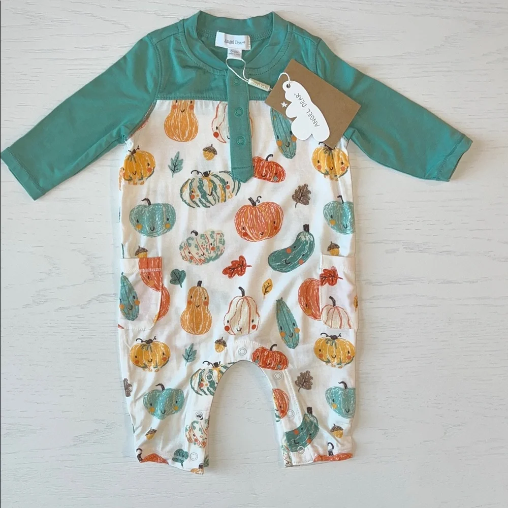 🎃 Angel Dear L/S Bamboo Romper Crayon Pumpkins 18-24 months